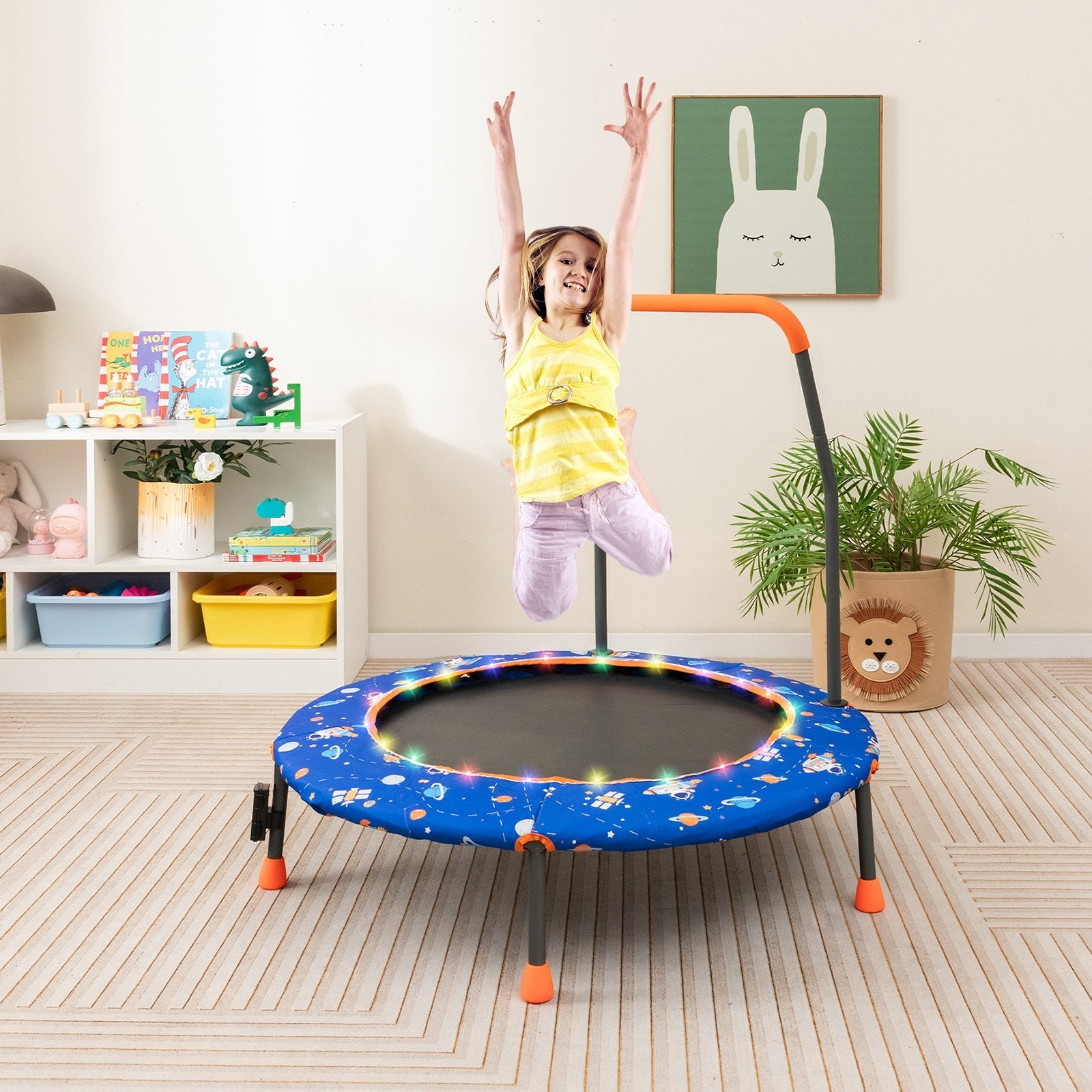 36 Inch Mini Trampoline with Colorful LED Lights and Bluetooth Speaker, Blue Trampolines   at Gallery Canada