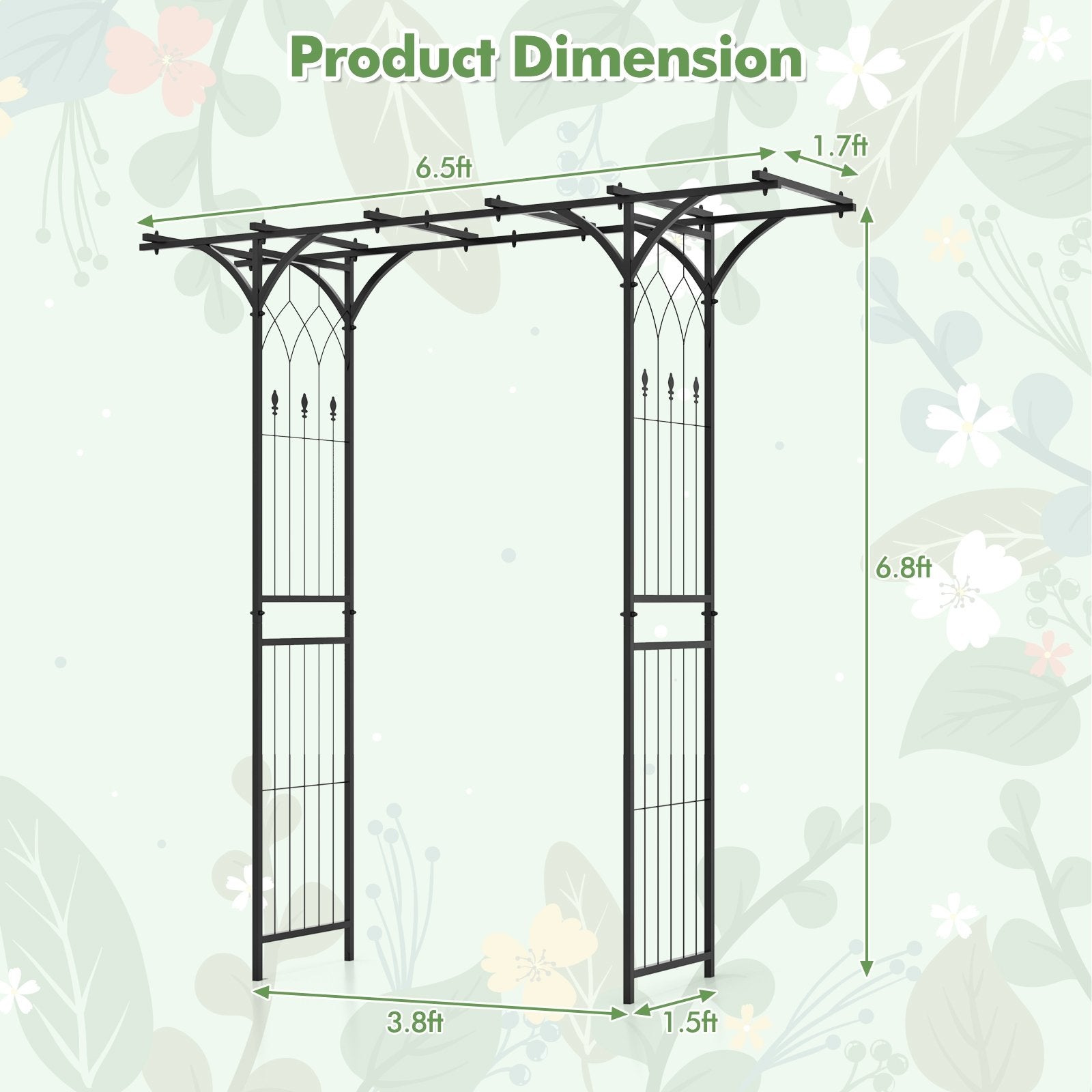 6.8 Feet Garden Arbor with Trellises for Climbing Plant Vine Rose, Black Outdoor Decor   at Gallery Canada