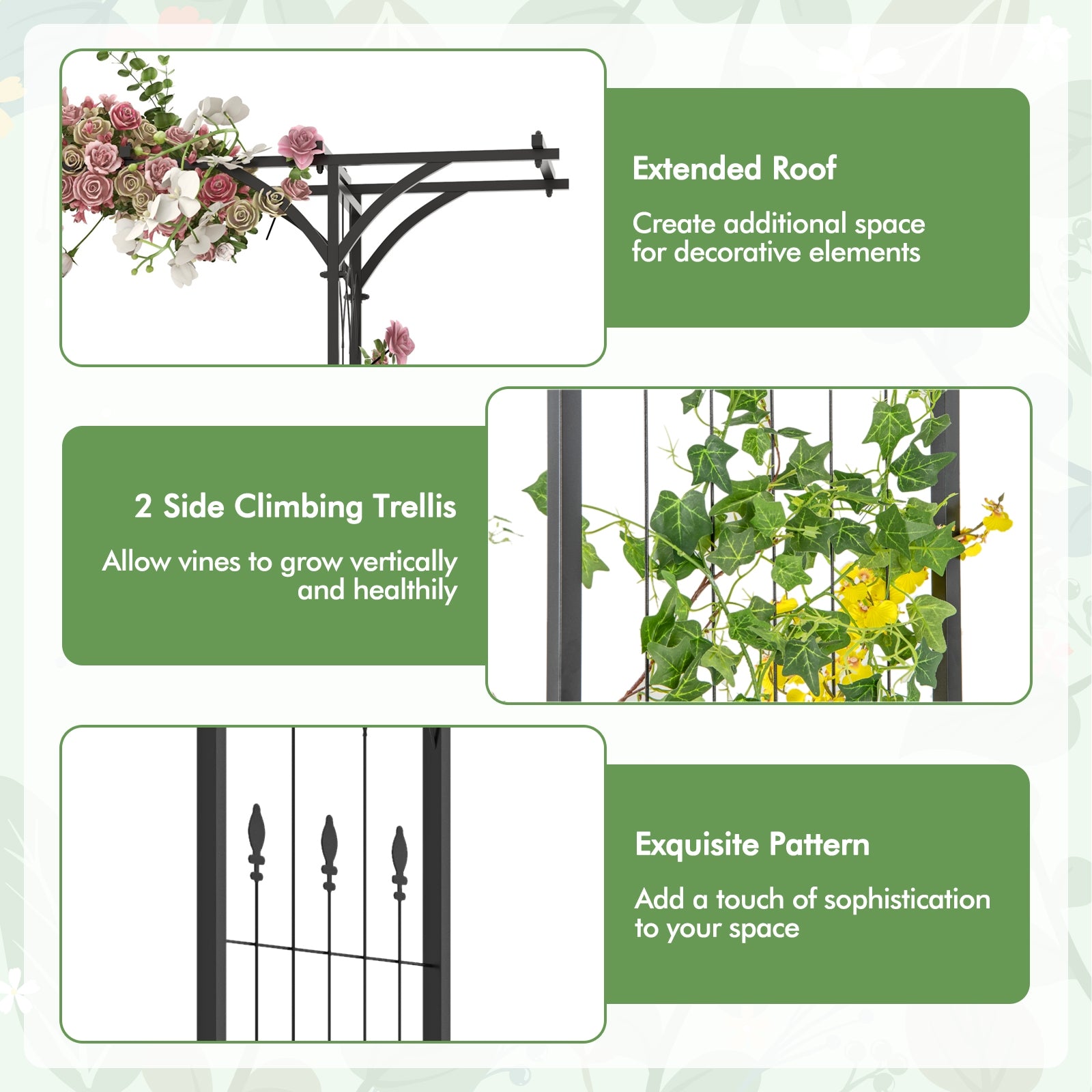 6.8 Feet Garden Arbor with Trellises for Climbing Plant Vine Rose, Black Outdoor Decor   at Gallery Canada