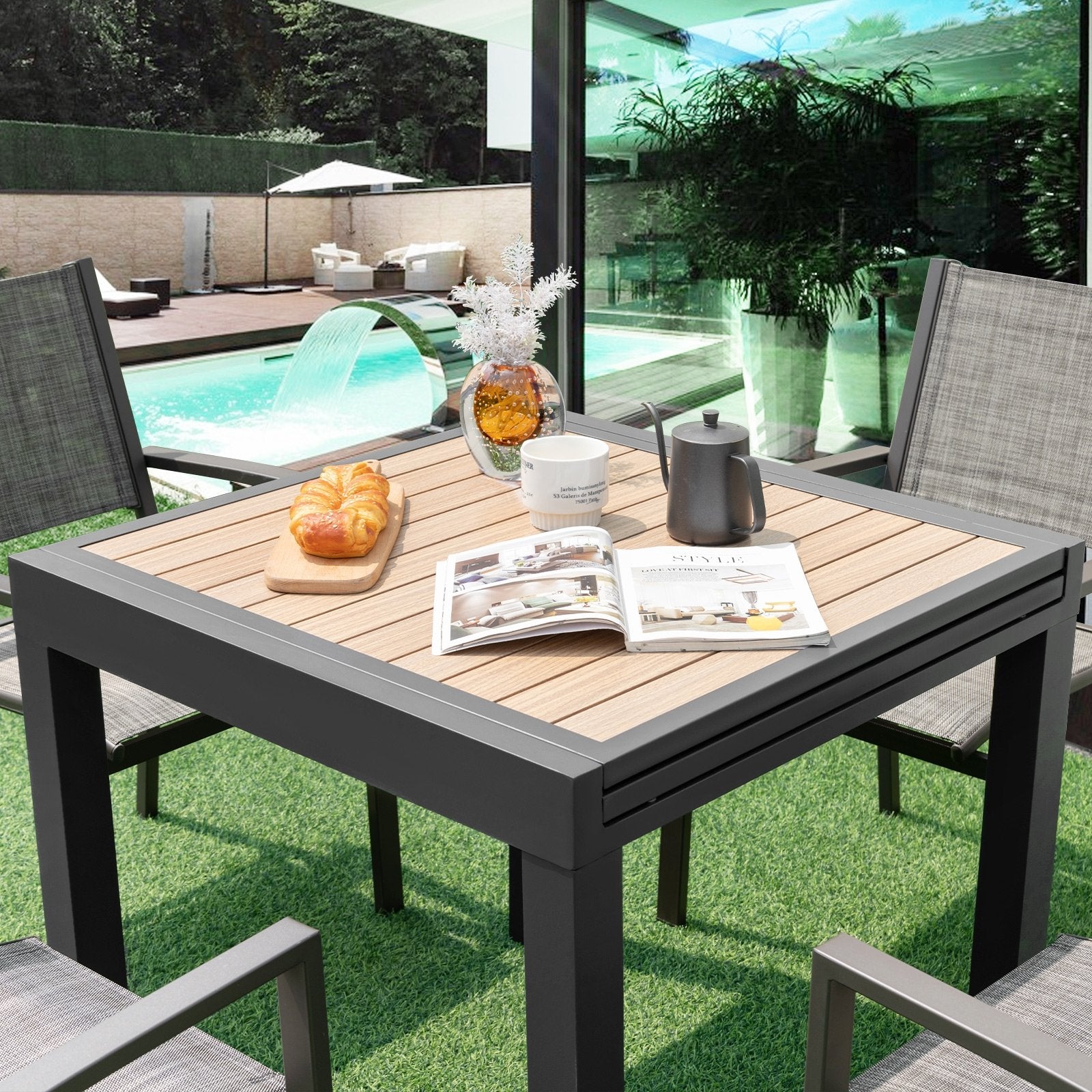 31.5-63 Inches Extendable Patio Table for 4-6 People, Natural Outdoor Decor   at Gallery Canada