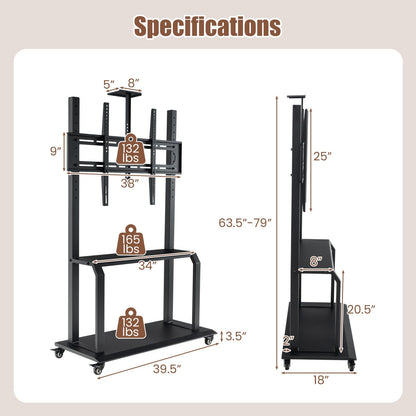 Mobile TV Stand with Camera Shelf and AV Shelves for 32-80 Inch Flat/Curved TVs, Black Entertainment Centers & TV Stands   at Gallery Canada