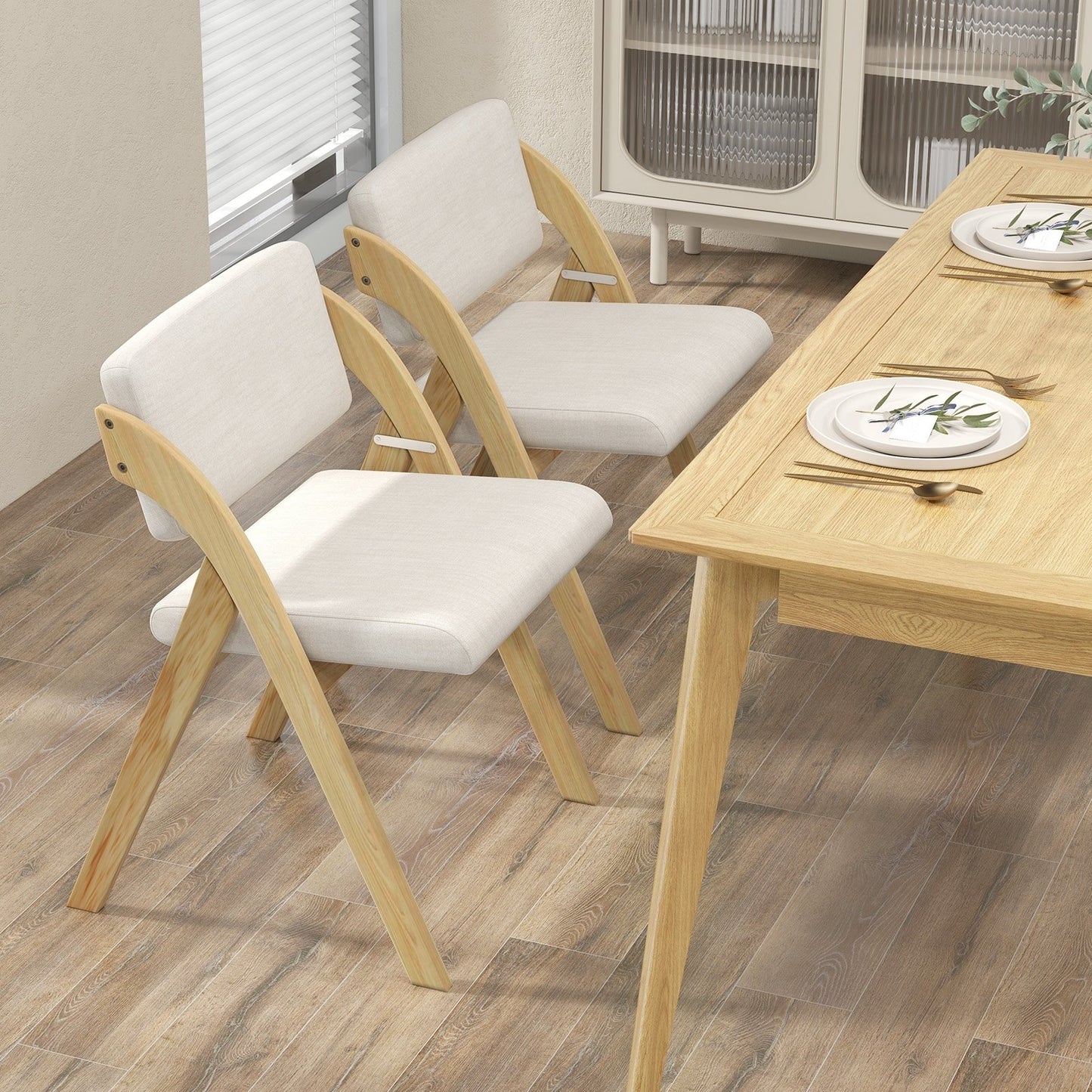 Set of 2 Folding Kitchen Dining Chairs with Rubber Wood Legs, Natural Dining Chairs   at Gallery Canada