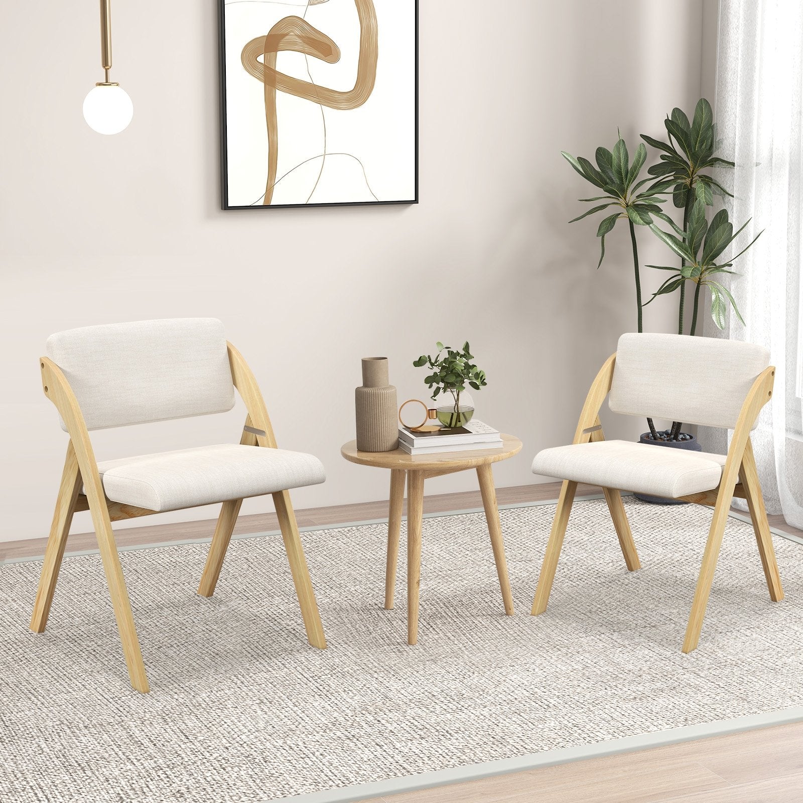 Set of 2 Folding Kitchen Dining Chairs with Rubber Wood Legs, Natural Dining Chairs   at Gallery Canada