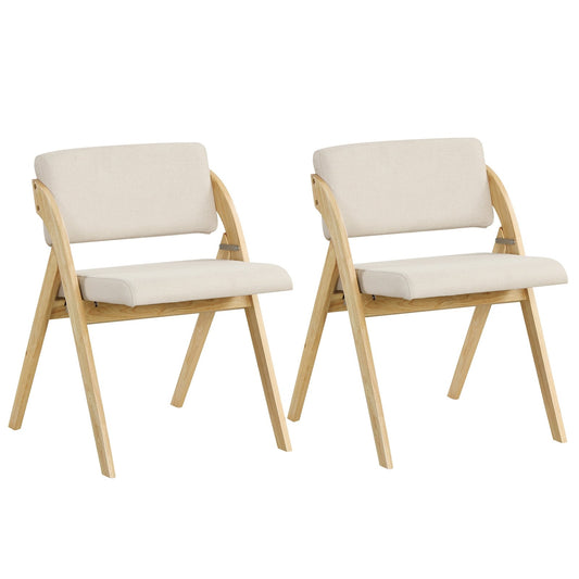Set of 2 Folding Kitchen Dining Chairs with Rubber Wood Legs, Natural