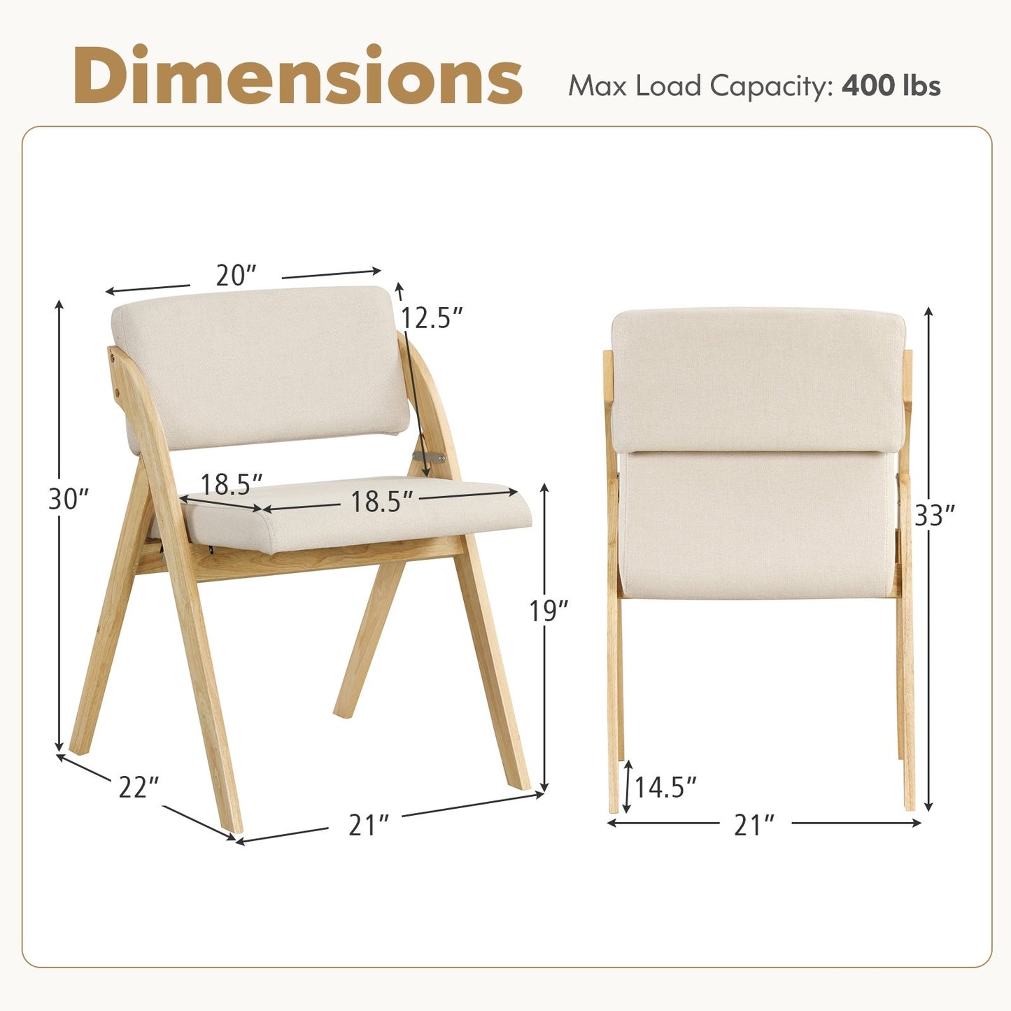 Set of 2 Folding Kitchen Dining Chairs with Rubber Wood Legs, Natural Dining Chairs   at Gallery Canada