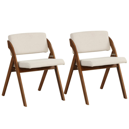 Set of 2 Folding Kitchen Dining Chairs with Rubber Wood Legs, Walnut