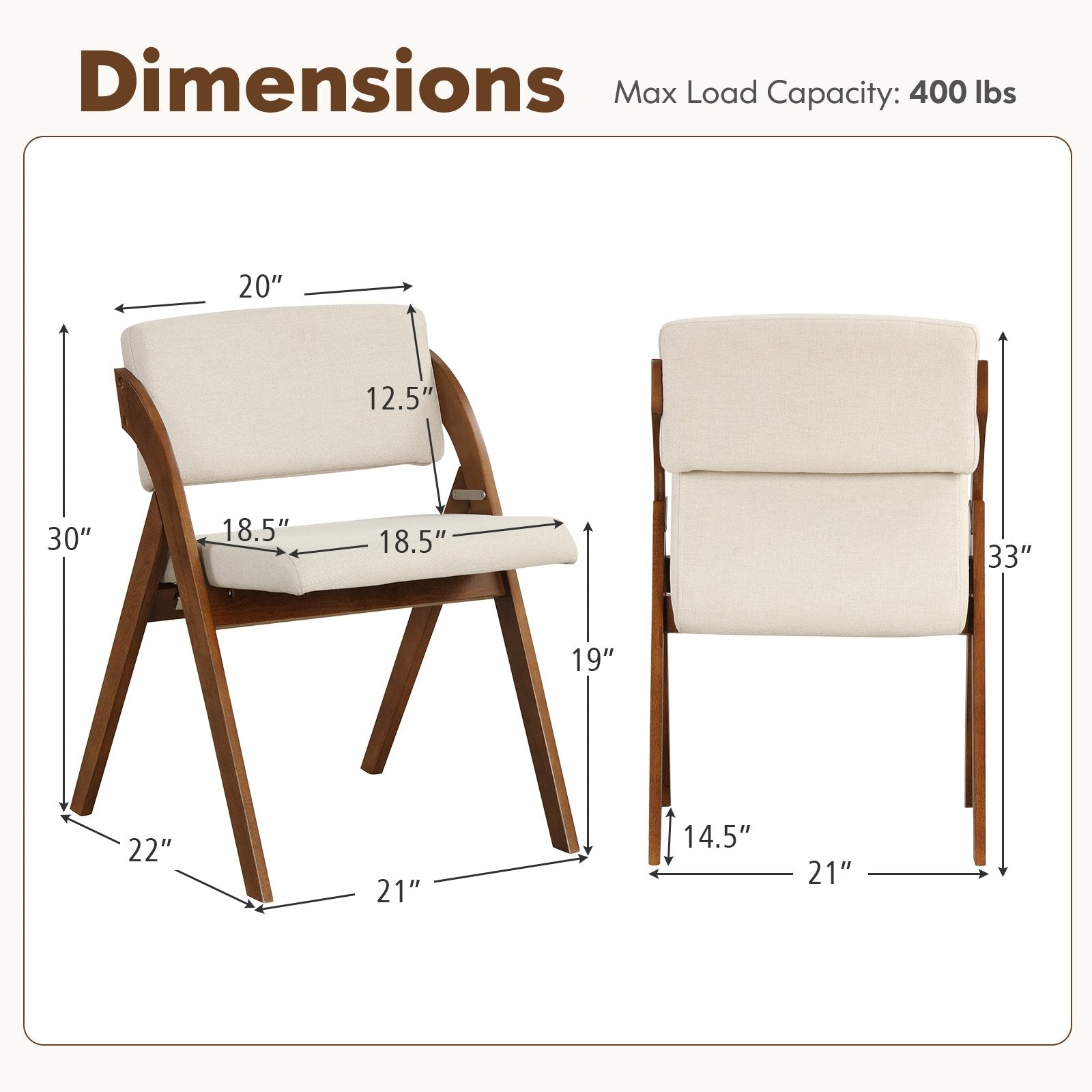 Set of 2 Folding Kitchen Dining Chairs with Rubber Wood Legs, Walnut Dining Chairs   at Gallery Canada