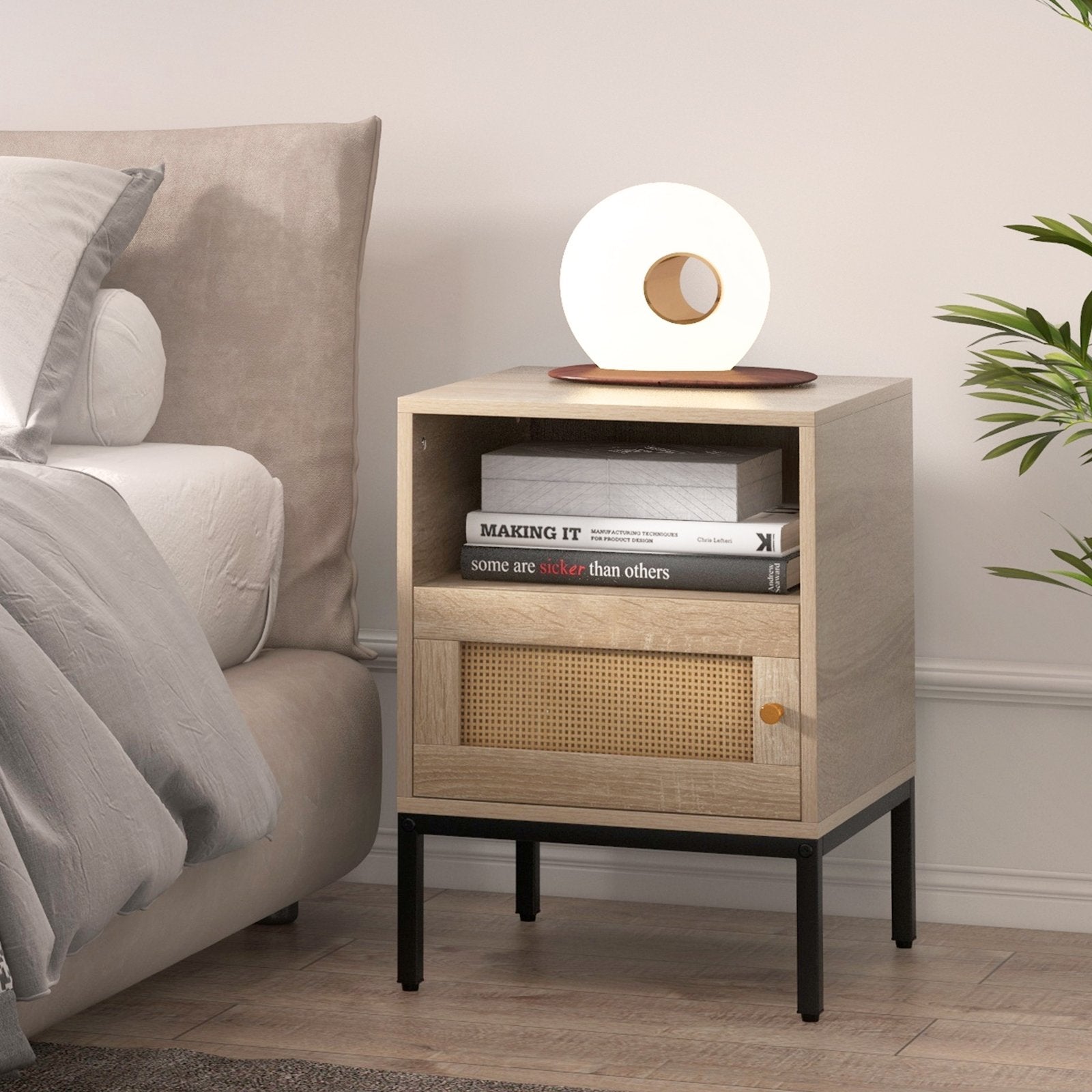 Home Soho Style Accent Table with Open Shelf and 1 Door Cabinet, Natural Nightstands   at Gallery Canada