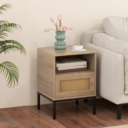 Home Soho Style Accent Table with Open Shelf and 1 Door Cabinet, Natural Nightstands   at Gallery Canada
