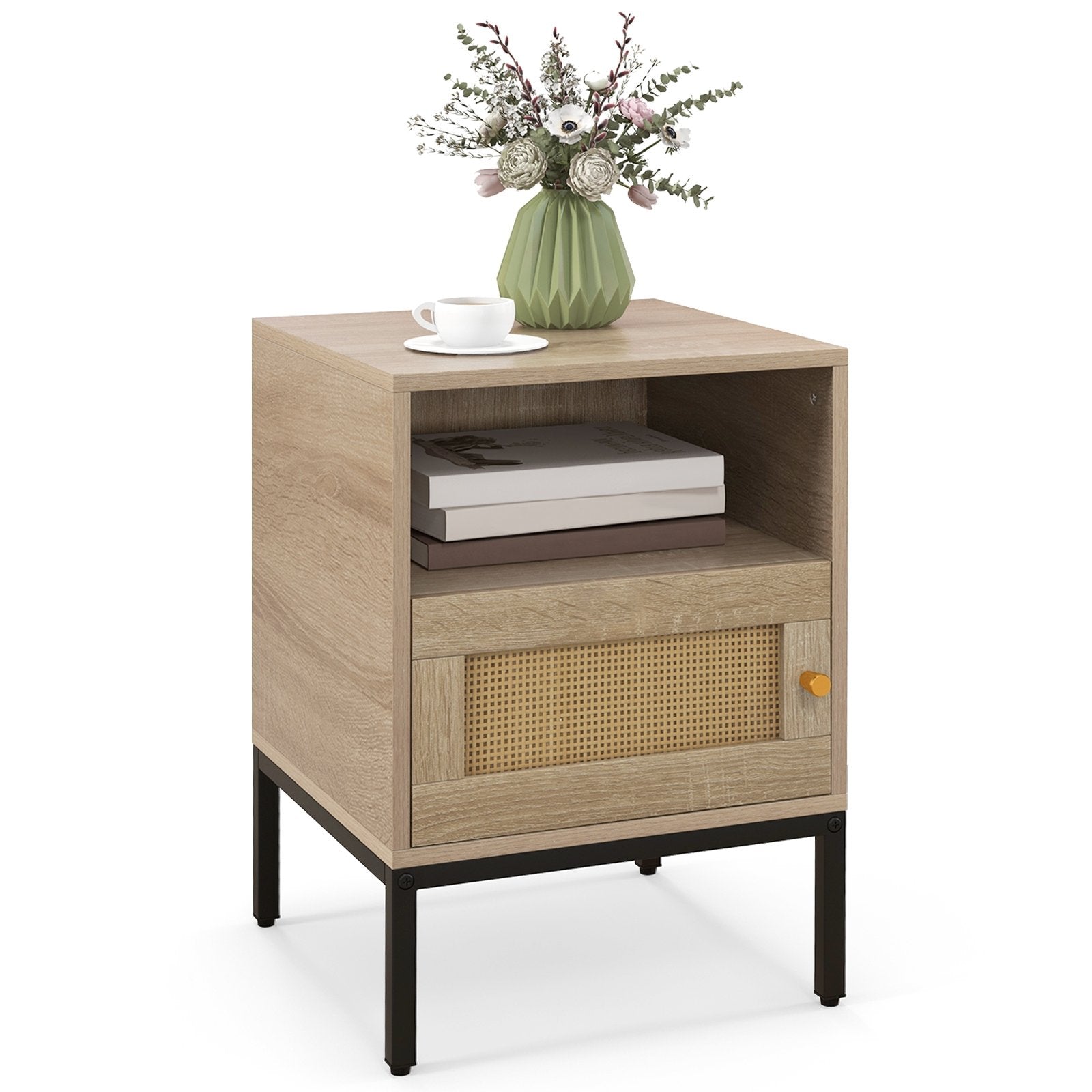 Home Soho Style Accent Table with Open Shelf and 1 Door Cabinet, Natural Nightstands   at Gallery Canada