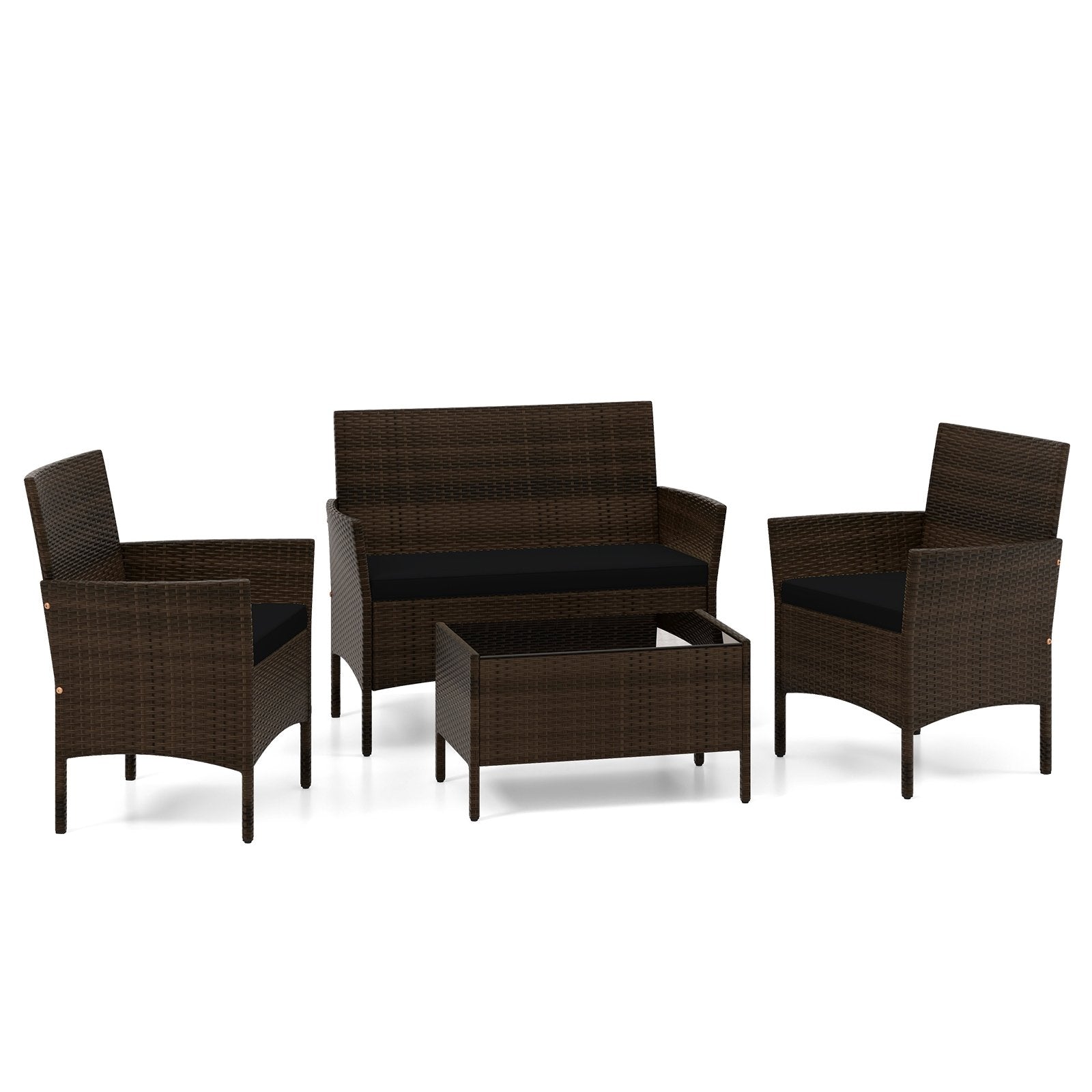 4 Piece Patio Rattan Conversation Set with Cozy Seat Cushions, Black Patio Conversation Sets   at Gallery Canada