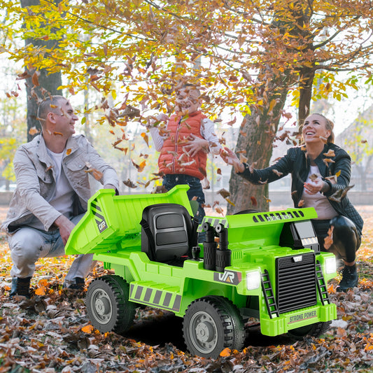 Kids Ride on Dump Truck 12V Ride on Car with Electric Dump Bed, Green Powered Ride On Toys Green  at Gallery Canada