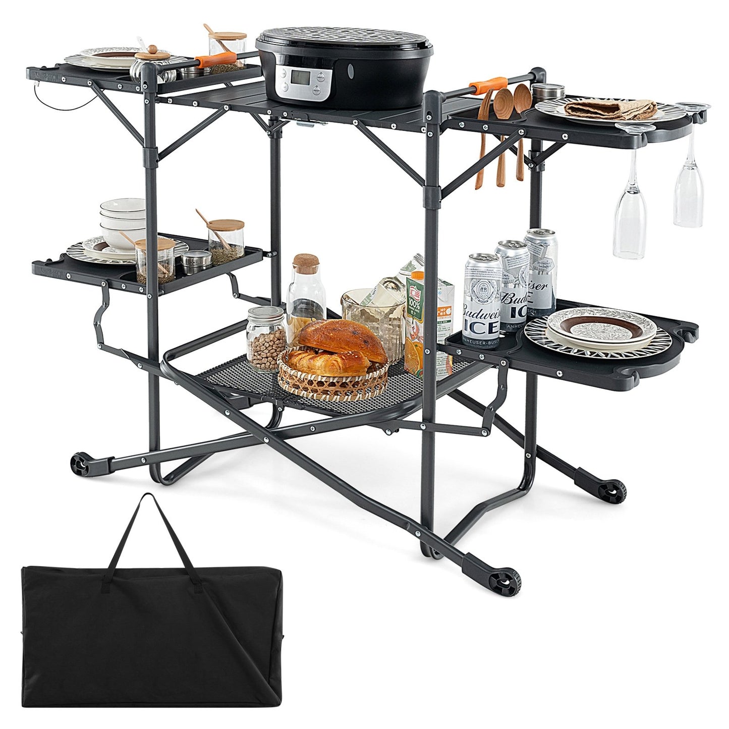 Folding Portable Outdoor Cook Station with Heat-Resistant Aluminum Tabletop, Black Camping Furniture Black  at Gallery Canada