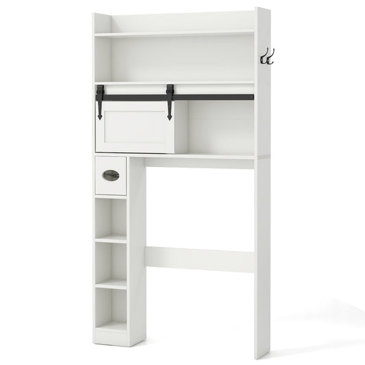 Over The Toilet Storage Cabinet with Sliding Barn Door and Adjustable Shelves, White Bathroom Etagere White  at Gallery Canada