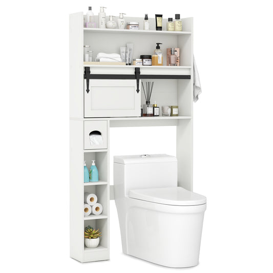 Over The Toilet Storage Cabinet with Sliding Barn Door and Adjustable Shelves, White Bathroom Etagere White  at Gallery Canada