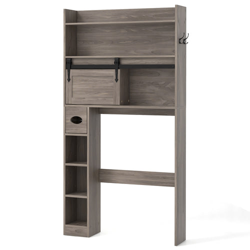 Over The Toilet Storage Cabinet with Sliding Barn Door and Adjustable Shelves, Gray