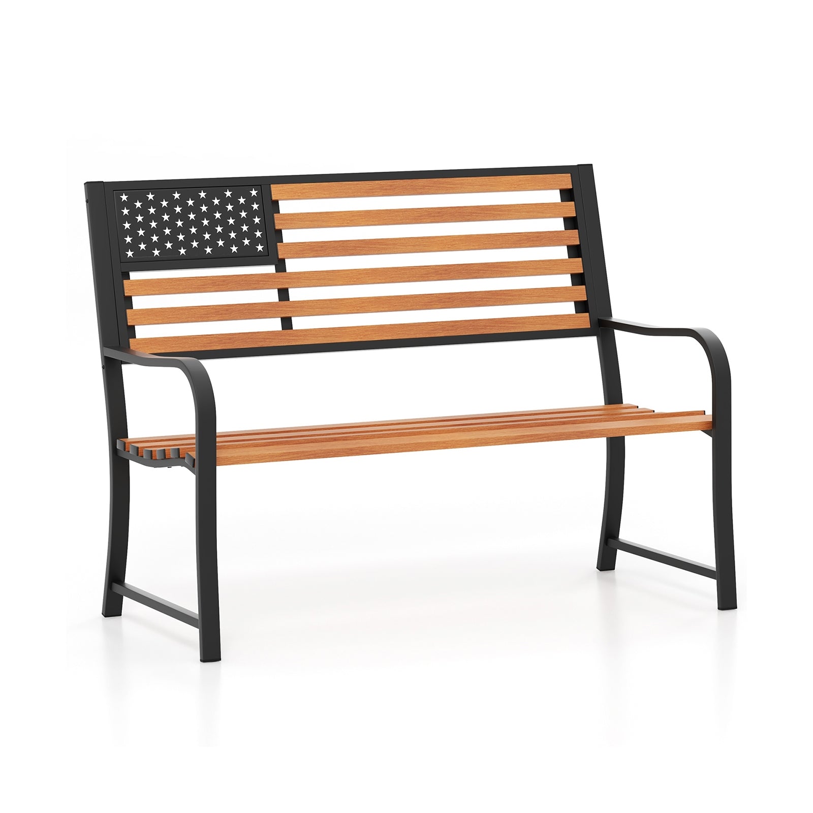 50 Inch Outdoor Garden Bench with Flag Pattern Backrest and Rustic Wood Grain Finish, Brown Beach & Lawn Chairs Brown at Gallery Canada