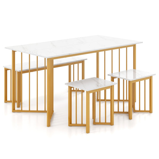 4 Piece Dining Table Set with Bench and 2 Stools, White Dining Room Sets White  at Gallery Canada