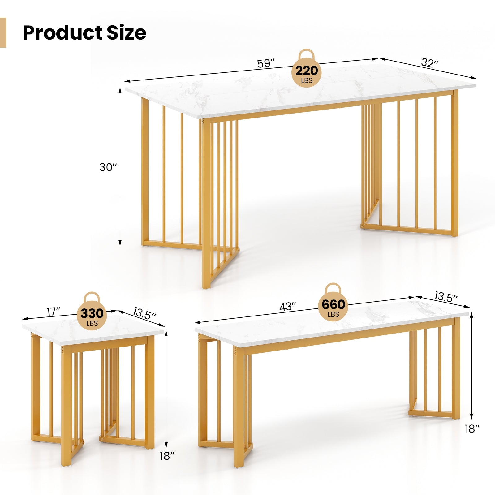 4 Piece Dining Table Set with Bench and 2 Stools, White Dining Room Sets   at Gallery Canada