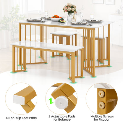 4 Piece Dining Table Set with Bench and 2 Stools, White Dining Room Sets   at Gallery Canada