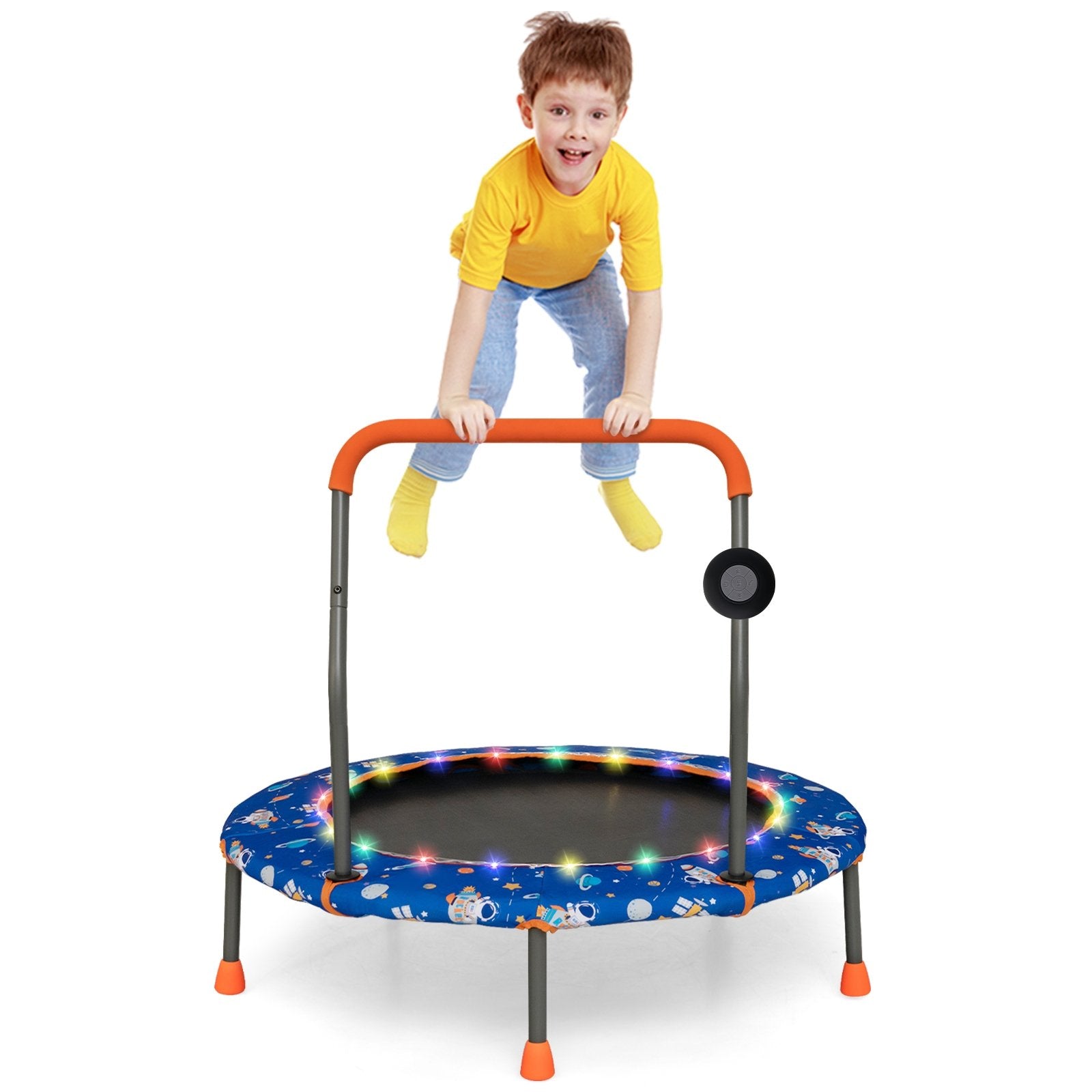 36 Inch Mini Trampoline with Colorful LED Lights and Bluetooth Speaker, Blue Trampolines   at Gallery Canada