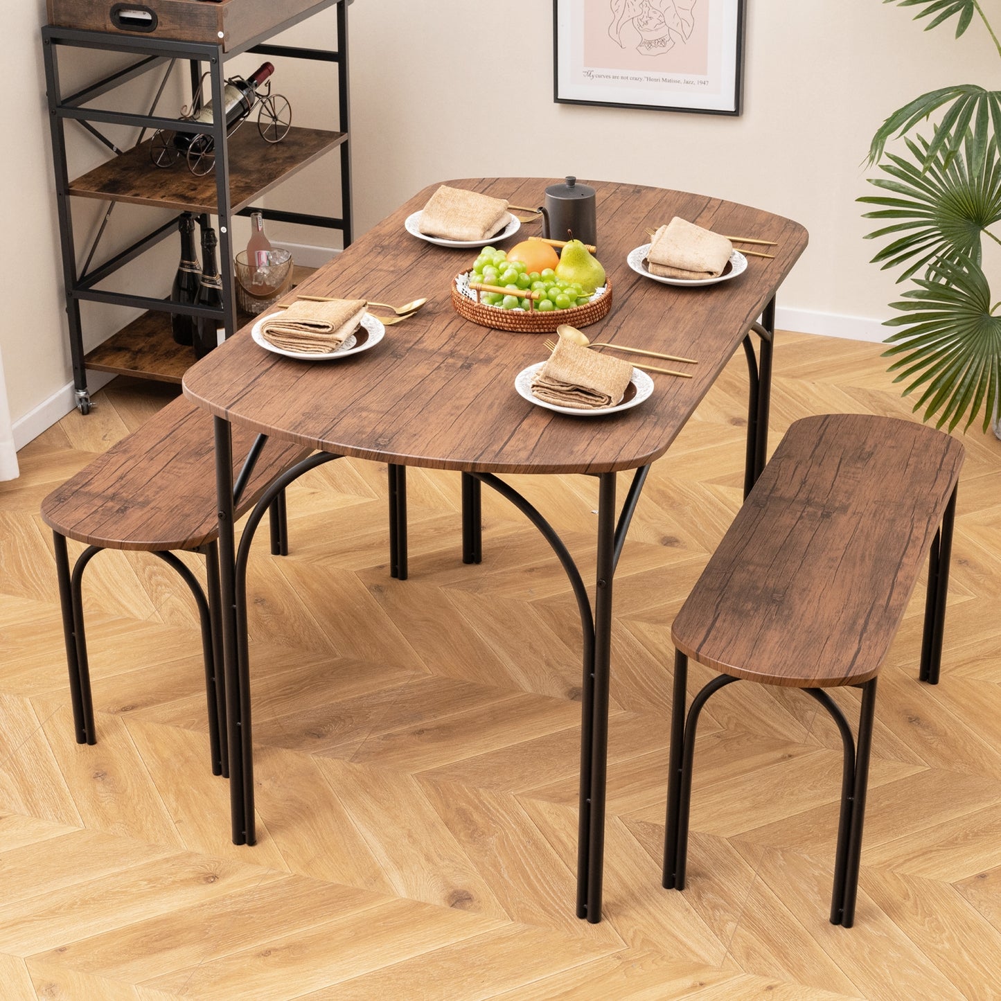 3-Piece Dining Table Set for 4 with Metal Frame, Brown Dining Room Sets   at Gallery Canada