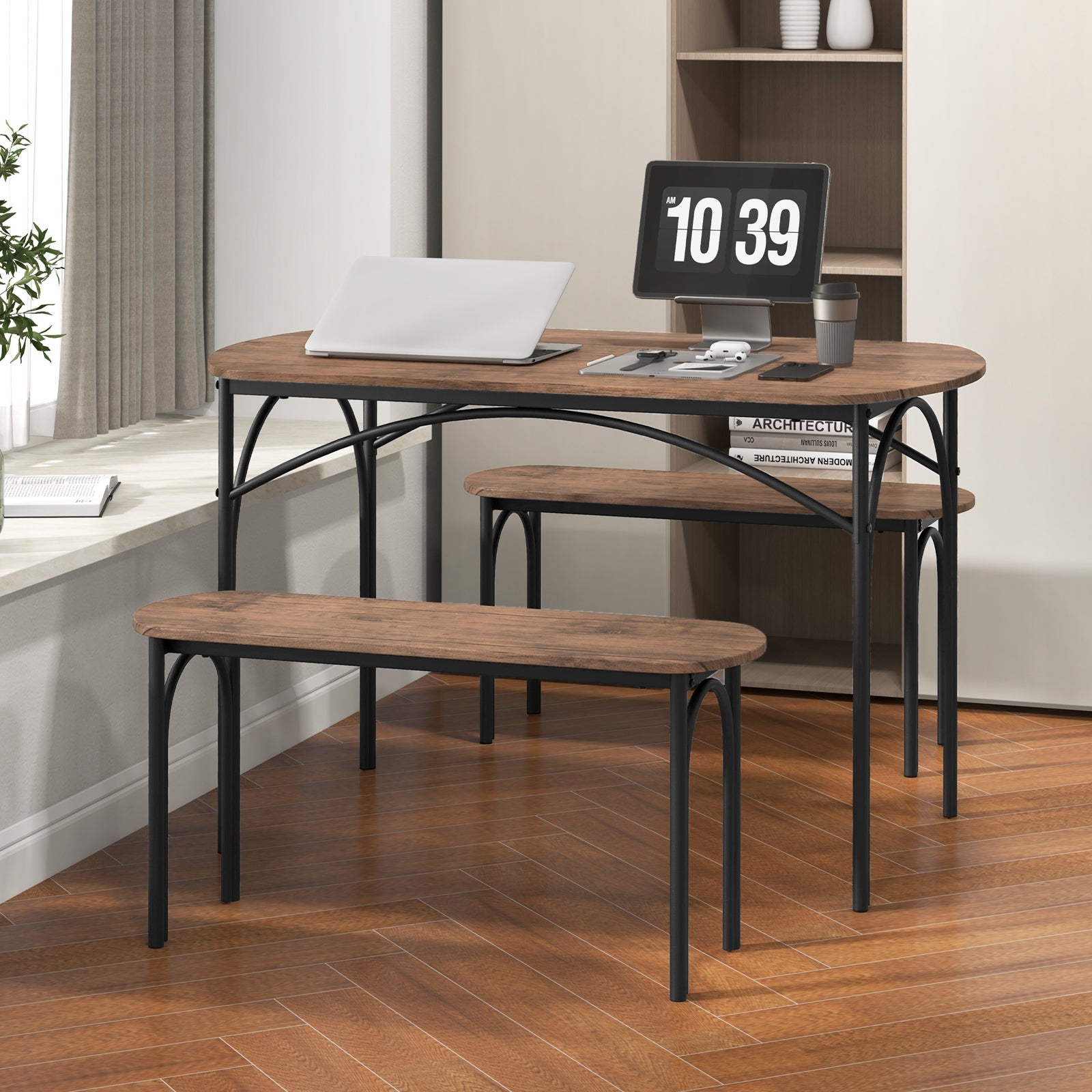 3-Piece Dining Table Set for 4 with Metal Frame, Brown Dining Room Sets   at Gallery Canada