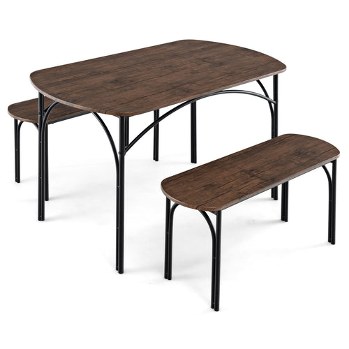 3-Piece Dining Table Set for 4 with Metal Frame, Brown