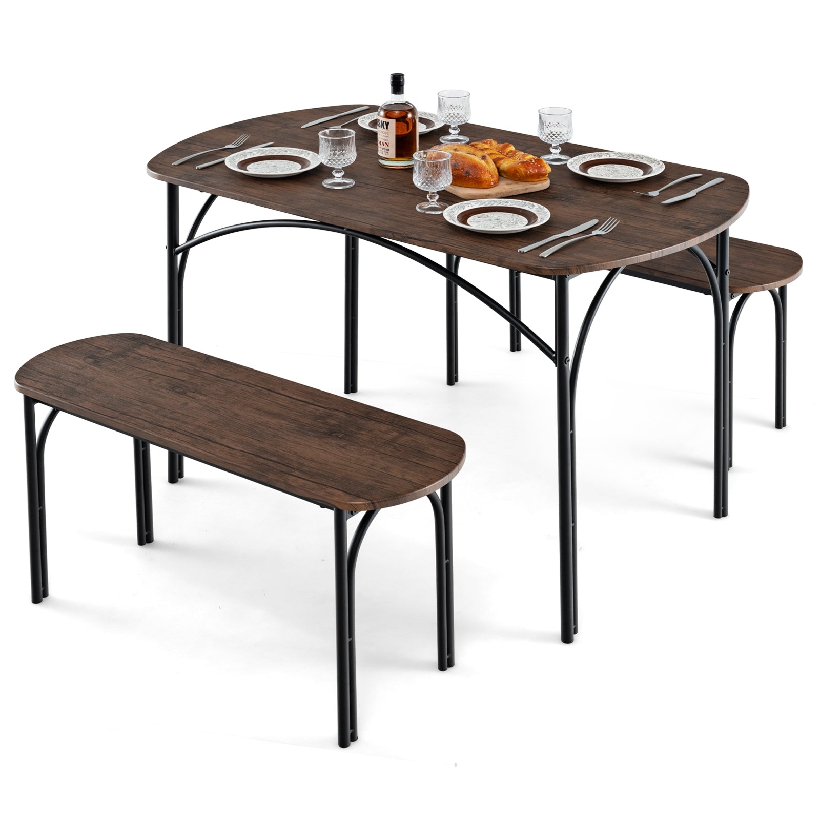 3-Piece Dining Table Set for 4 with Metal Frame, Brown Dining Room Sets   at Gallery Canada