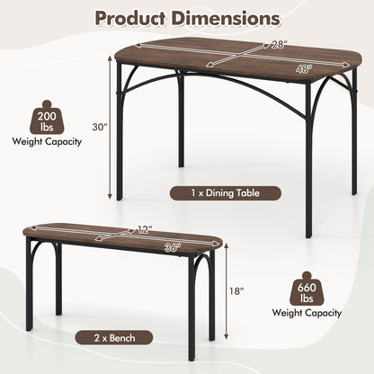 3-Piece Dining Table Set for 4 with Metal Frame, Brown Dining Room Sets   at Gallery Canada