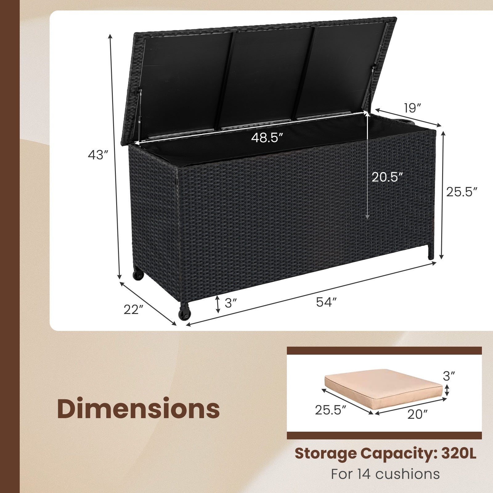 Indoor Outdoor 85 Gallon Storage Container with Waterproof Liner and Universal Wheels, Black Sheds & Outdoor Storage   at Gallery Canada