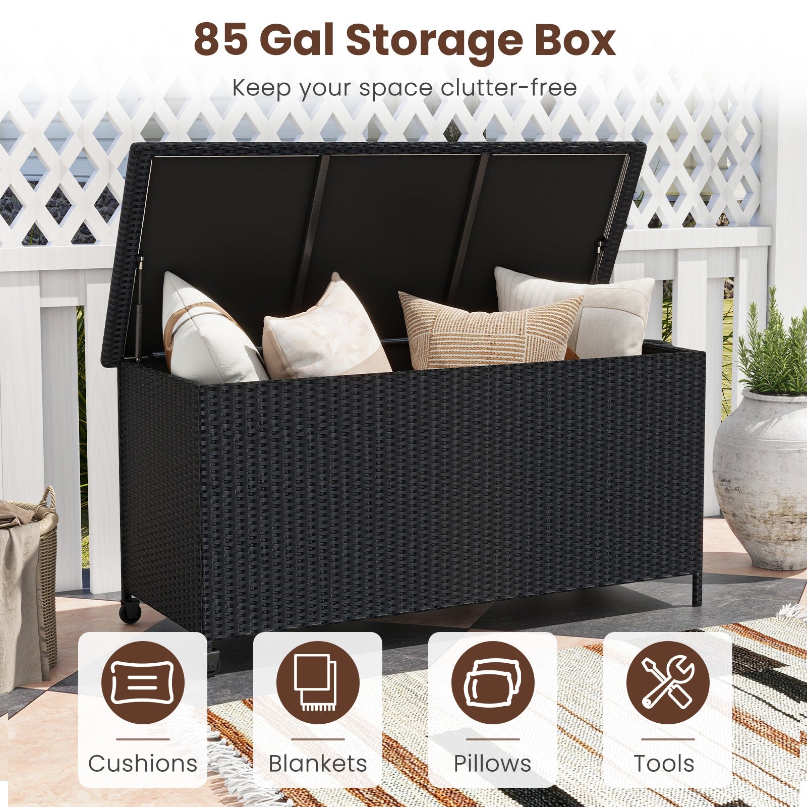 Indoor Outdoor 85 Gallon Storage Container with Waterproof Liner and Universal Wheels, Black Sheds & Outdoor Storage   at Gallery Canada