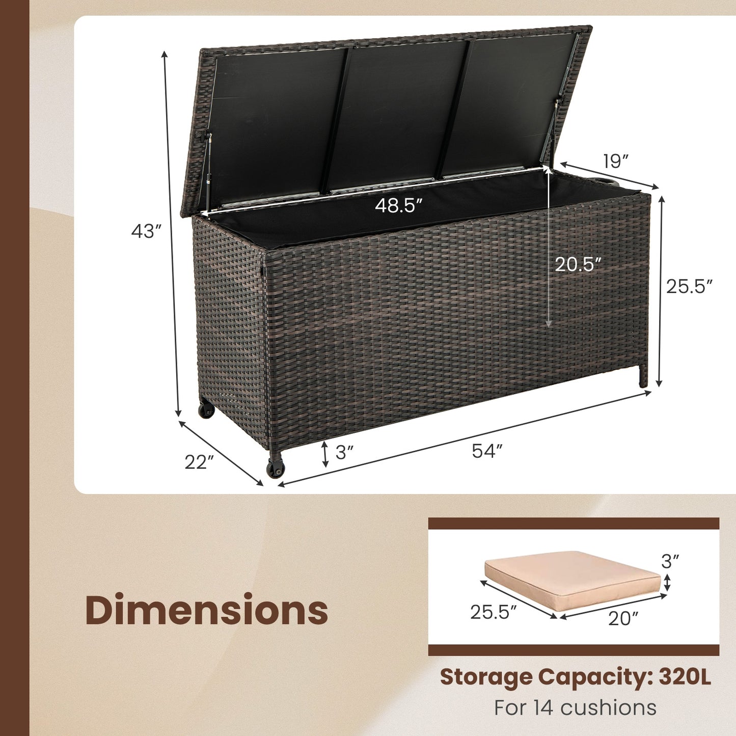 Indoor Outdoor 85 Gallon Storage Container with Waterproof Liner and Universal Wheels, Brown Sheds & Outdoor Storage   at Gallery Canada