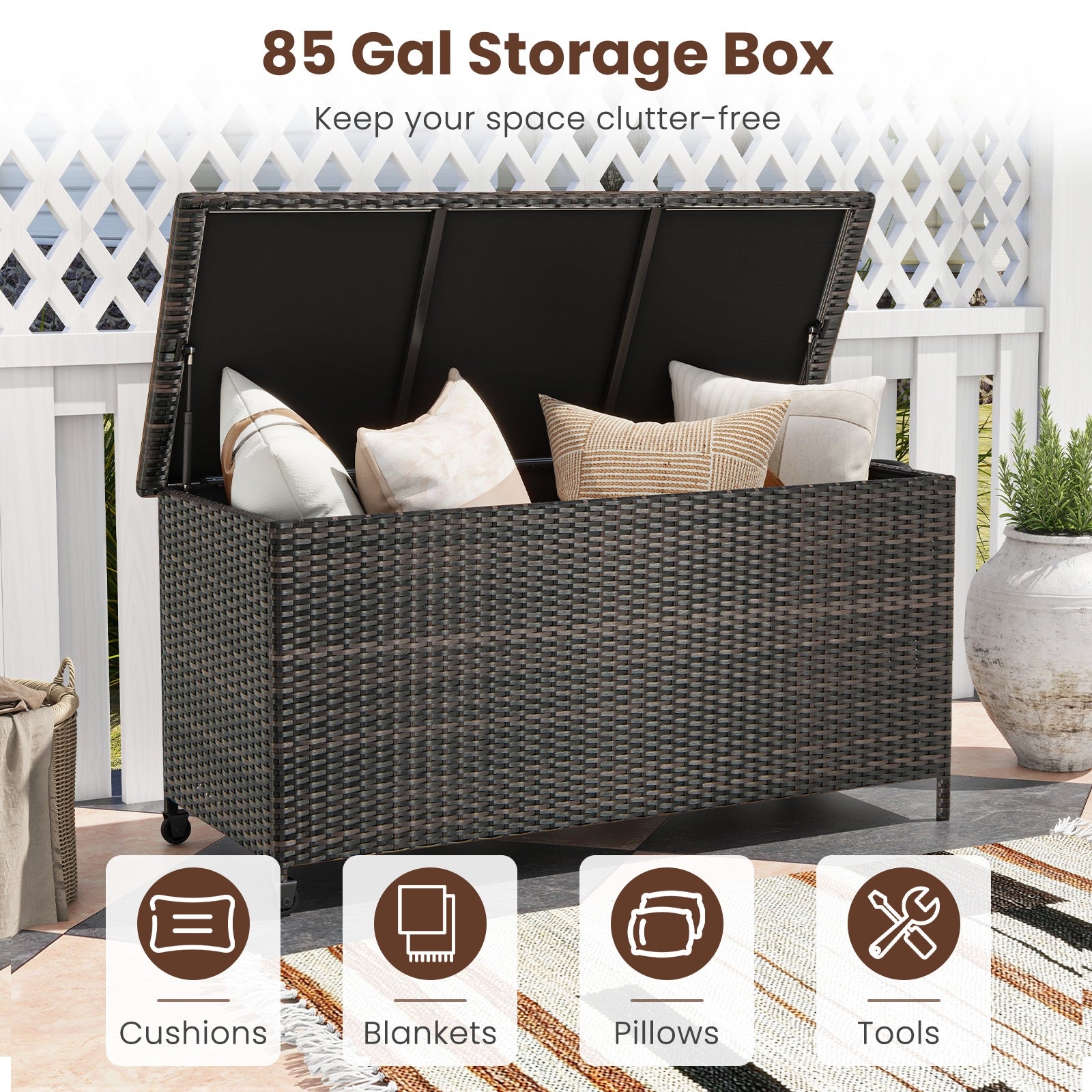 Indoor Outdoor 85 Gallon Storage Container with Waterproof Liner and Universal Wheels, Brown Sheds & Outdoor Storage   at Gallery Canada