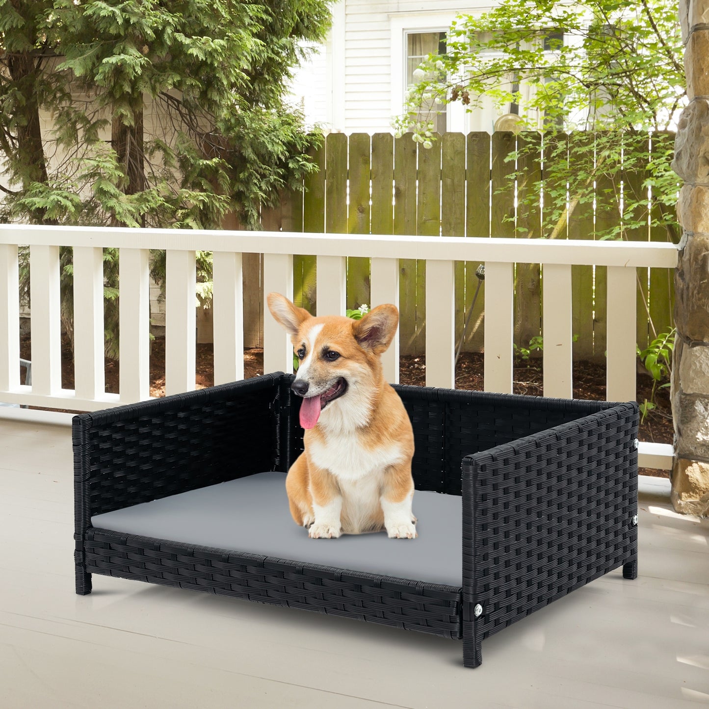 Rattan Dog Bed with Waterproof Soft Cushion for Medium Small Dogs, Cats, Gray Dog Supplies   at Gallery Canada