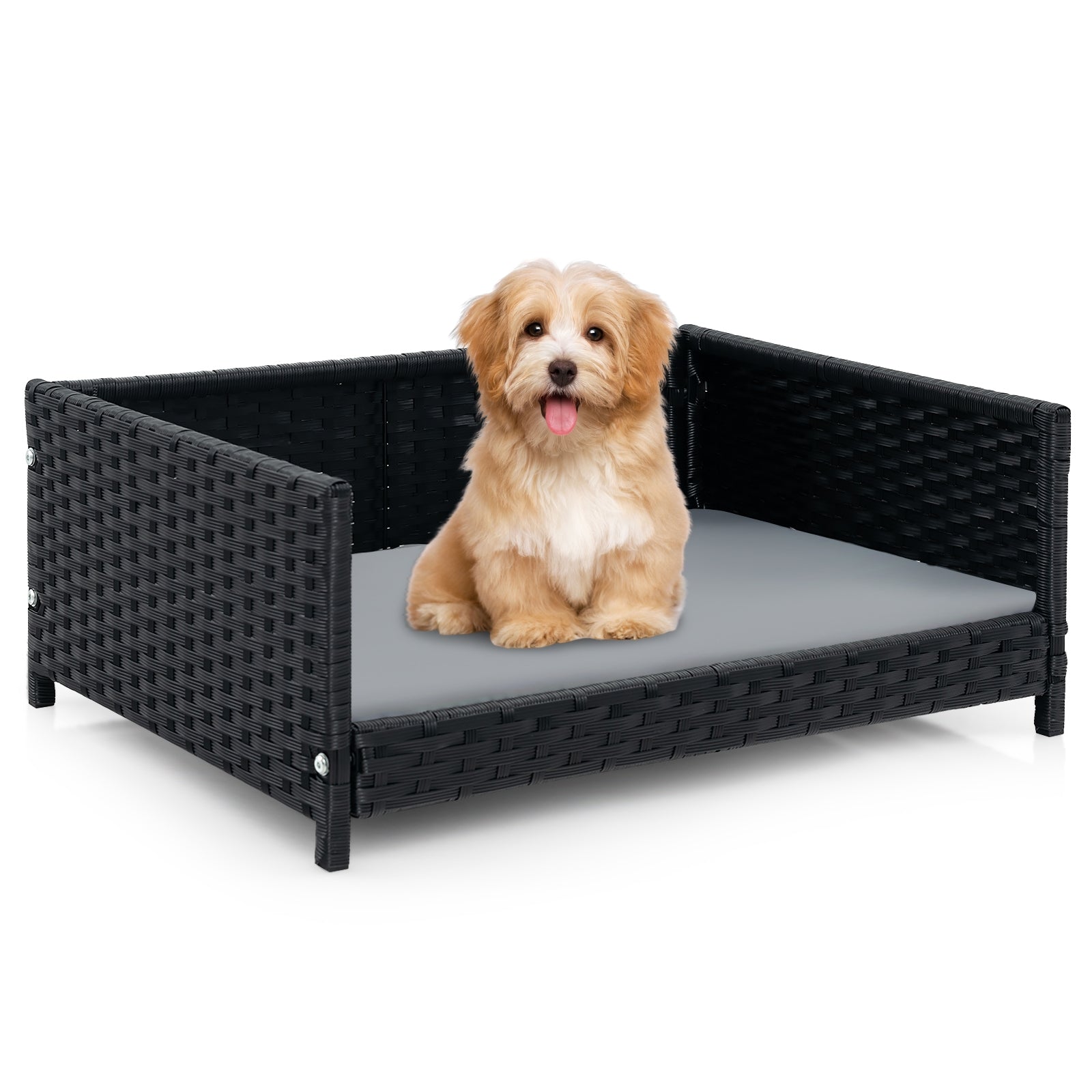 Rattan Dog Bed with Waterproof Soft Cushion for Medium Small Dogs, Cats, Gray Dog Supplies Gray  at Gallery Canada