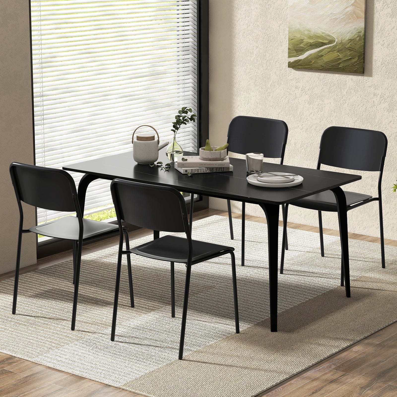 Modern Dining Chairs Set of 4 with Tilted Backrest and Sturdy Metal Legs, Black Dining Chairs   at Gallery Canada