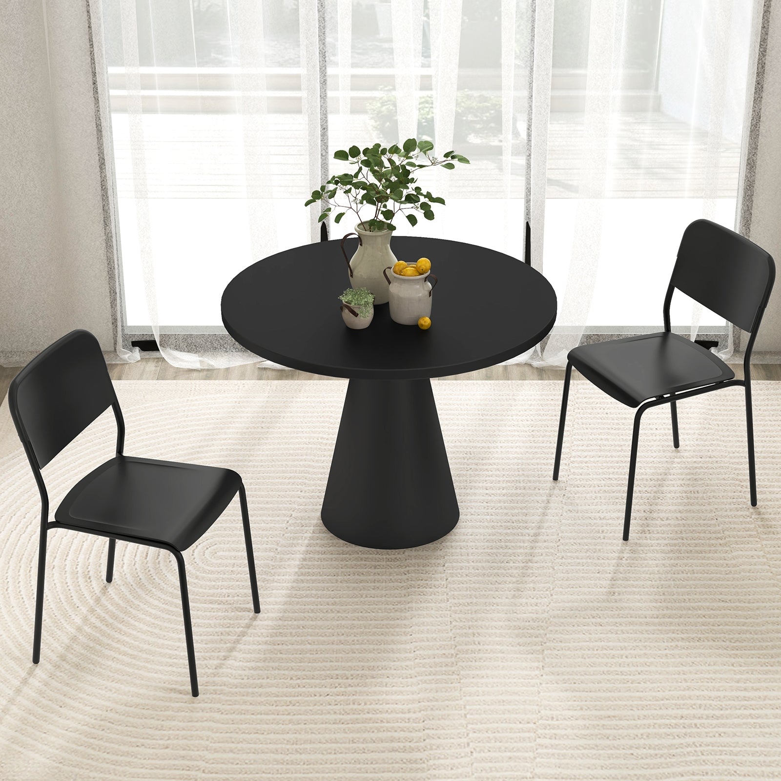 Modern Dining Chairs Set of 4 with Tilted Backrest and Sturdy Metal Legs, Black Dining Chairs   at Gallery Canada