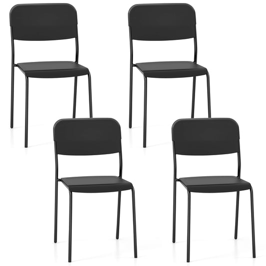 Modern Dining Chairs Set of 4 with Tilted Backrest and Sturdy Metal Legs, Black Dining Chairs Black  at Gallery Canada