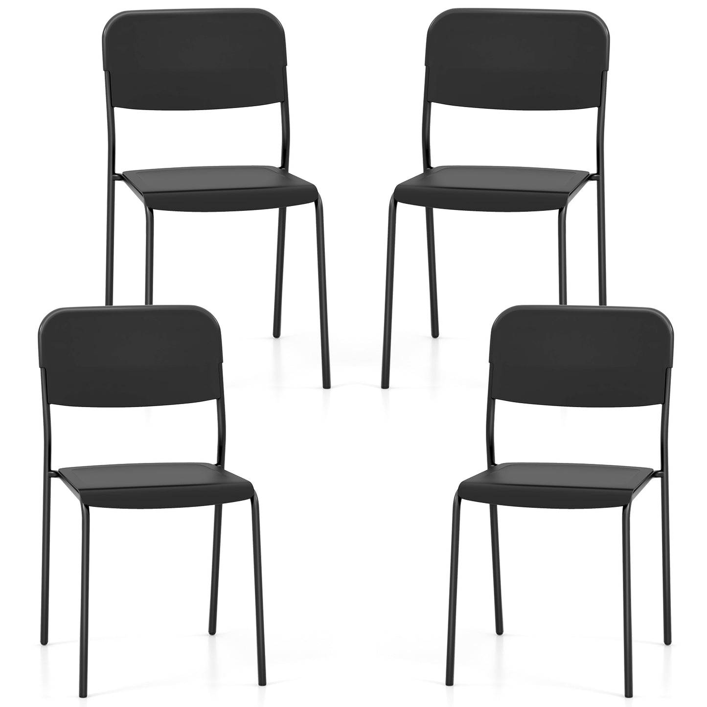 Modern Dining Chairs Set of 4 with Tilted Backrest and Sturdy Metal Legs, Black Dining Chairs   at Gallery Canada