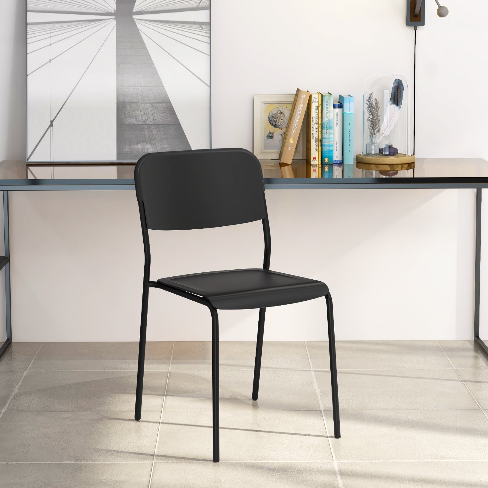 Modern Dining Chairs Set of 4 with Tilted Backrest and Sturdy Metal Legs, Black Dining Chairs   at Gallery Canada