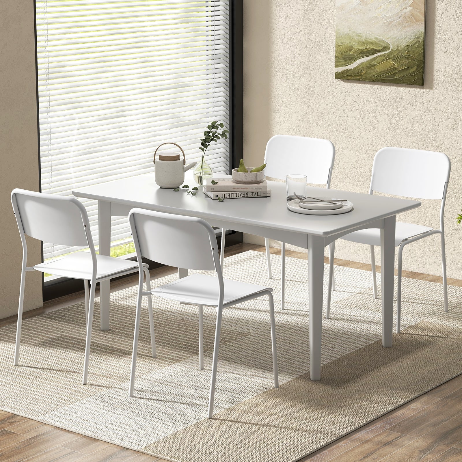 Modern Dining Chairs Set of 4 with Tilted Backrest and Sturdy Metal Legs, White Dining Chairs   at Gallery Canada