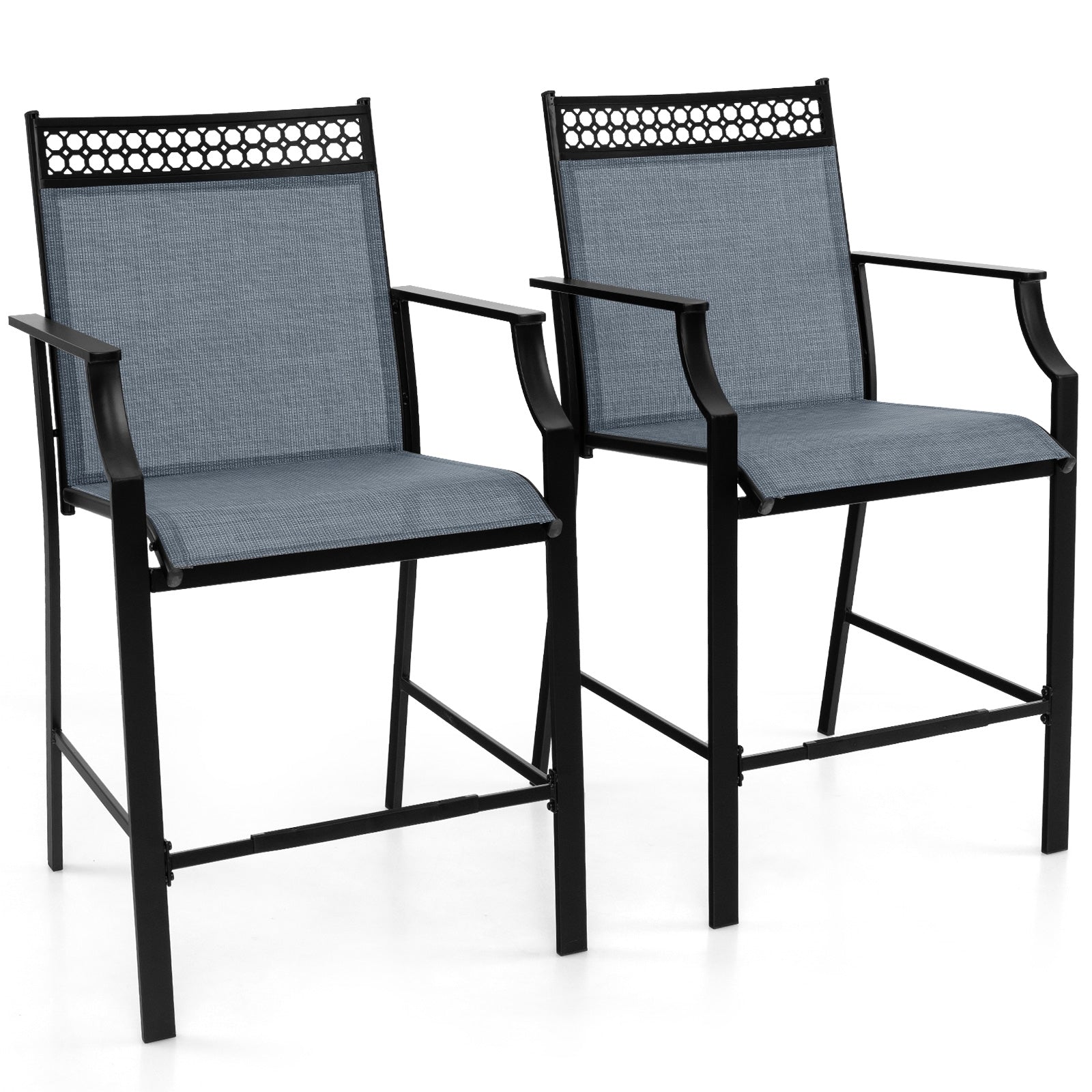 Outdoor Counter Stools Set of 2 Heavy-Duty Barstools with Footrest and Armrests, Blue Patio Bar Furniture Blue  at Gallery Canada