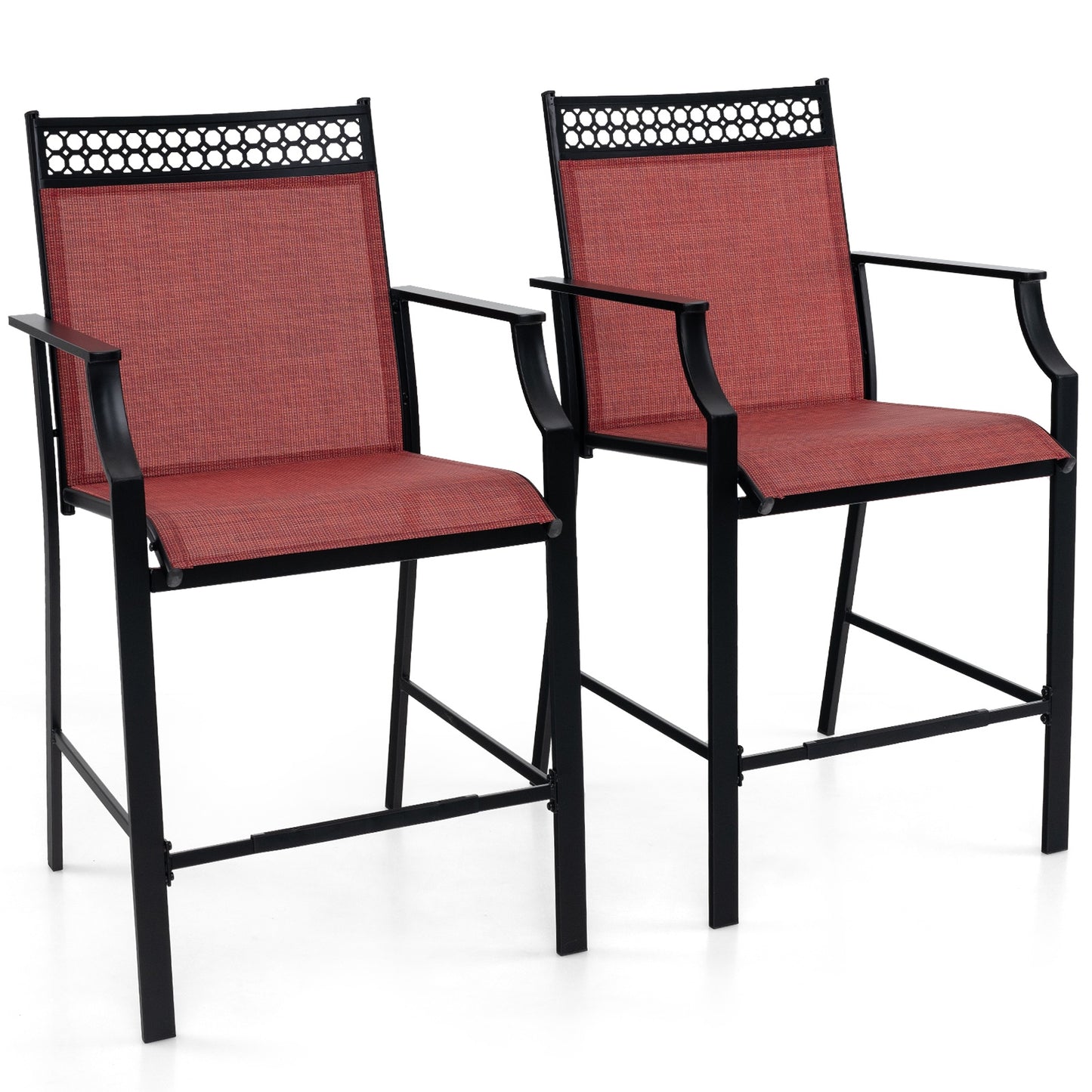 Outdoor Counter Stools Set of 2 Heavy-Duty Barstools with Footrest and Armrests, Red Patio Bar Furniture Red  at Gallery Canada