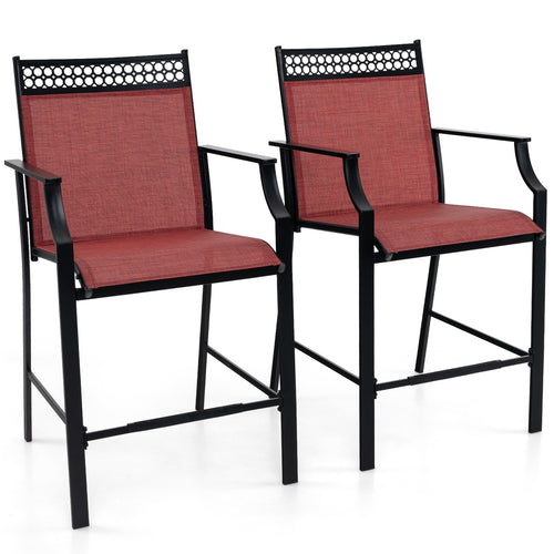 Outdoor Counter Stools Set of 2 Heavy-Duty Barstools with Footrest and Armrests, Red