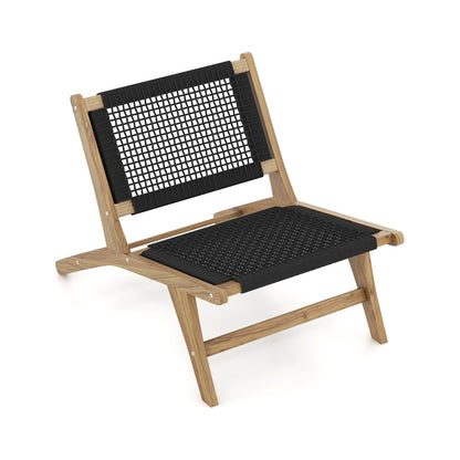 Indoor Outdoor Teak Wooden Chair with Handwoven Cordage Seat and Backrest, Natural & Black Patio Dining Chairs Natural & Black  at Gallery Canada