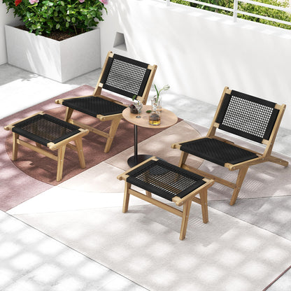 Indoor Outdoor Teak Wooden Chair with Handwoven Cordage Seat and Backrest, Natural & Black Patio Dining Chairs   at Gallery Canada