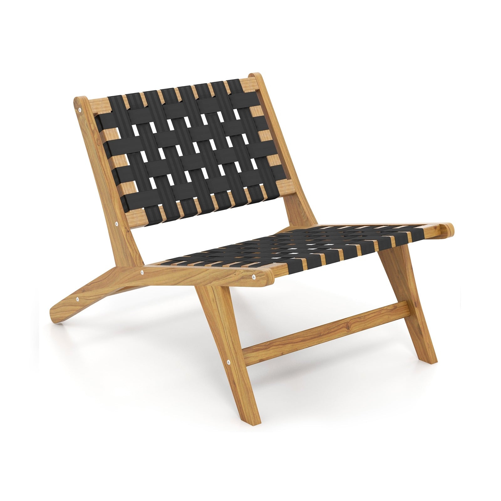 Indoor Patio Teak Wooden Chair with Woven Webbing Seat and Backrest, Natural & Black Patio Dining Chairs Natural & Black  at Gallery Canada