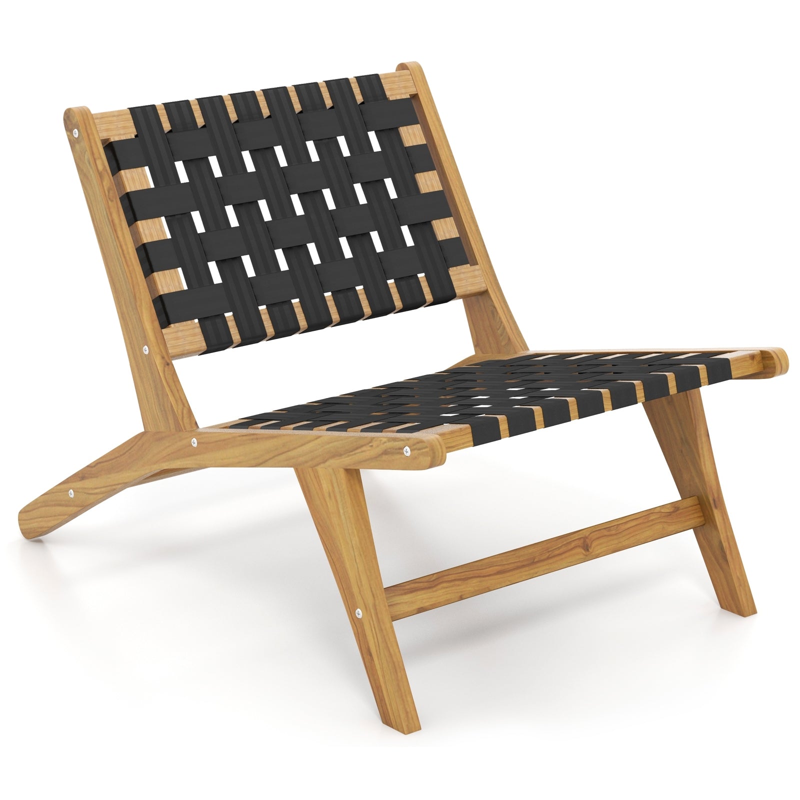 Indoor Patio Teak Wooden Chair with Woven Webbing Seat and Backrest, Natural & Black Patio Dining Chairs   at Gallery Canada