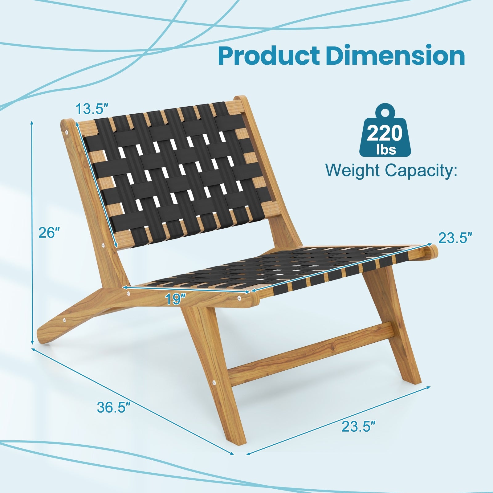 Indoor Patio Teak Wooden Chair with Woven Webbing Seat and Backrest, Natural & Black Patio Dining Chairs   at Gallery Canada